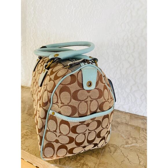 COACH 7064 brown and blue Boston satchel bag - Picture 3 of 14